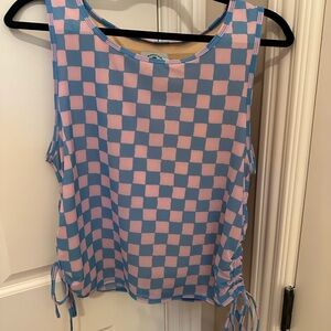 Emma Mullholand on Holiday - Pink and Blue Checkered Women's Top